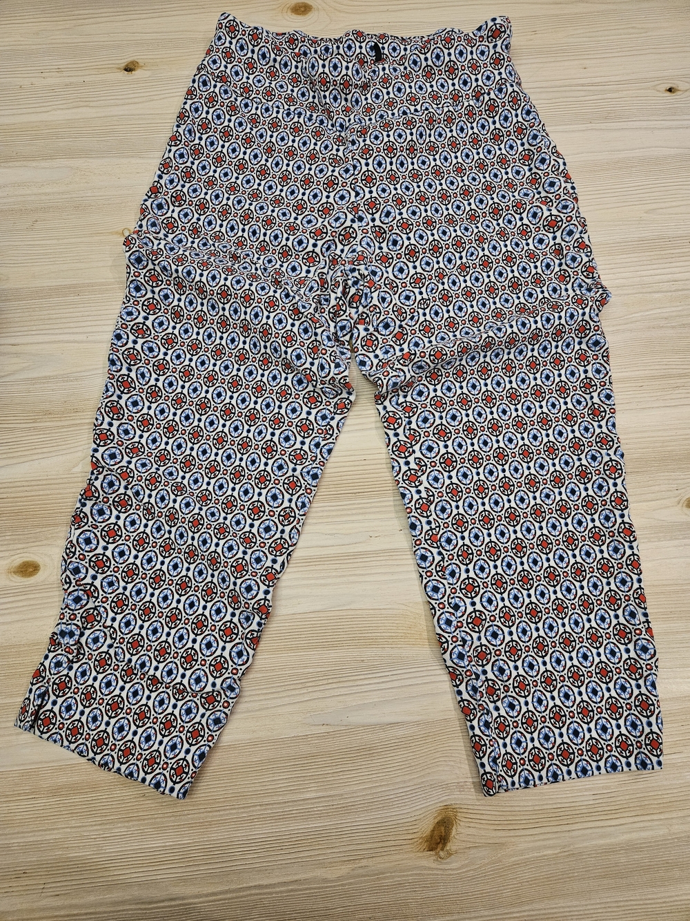 new directions White Chinos with Red & Blue Geometric Print